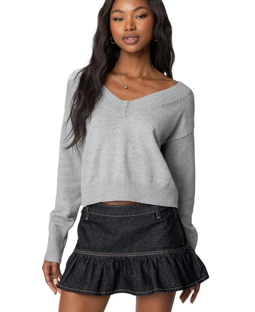 Edikted Women's Eli Oversized V Neck Knit Top