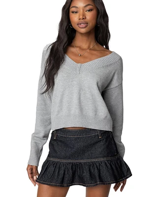 Edikted Womens Eli Oversized V Neck Knit Top