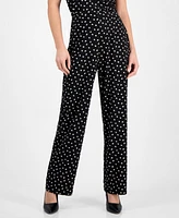 Ak Anne Klein Petite Pull-On Wide-Leg Dot-Print Pants