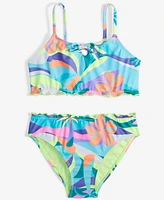 Breaking Waves Big Girls 2-Pc. Wavy Palm Lettuce-Edge Swimsuit