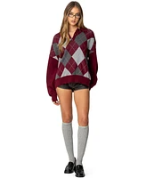 Edikted Women's Argyle Oversized Polo Sweater