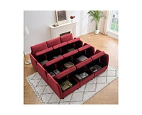 gaomon 86 Inch Sofa With Petal & Comfortable Cushion, Comfy Modern 9-Seats Sofa, Removable Medium Firm Sofa Cushion, Wine Red