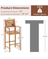 Gymax Set of Outdoor Acacia Wood Bar Stools Bar Height Patio Chairs w/ Backrests