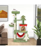 Gymax 52'' Tall Christmas Cat Tree w/ Sisal Scratching Posts Gift Box Shaped Condo