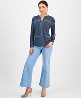 I.n.c. International Concepts Petite Geometric Button-Placket Top, Exclusively for Macy's