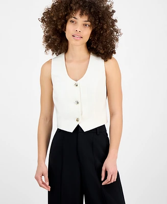 Bar Iii Petite V-Neck Button-Front Cropped Vest, Exclusively at Macy's