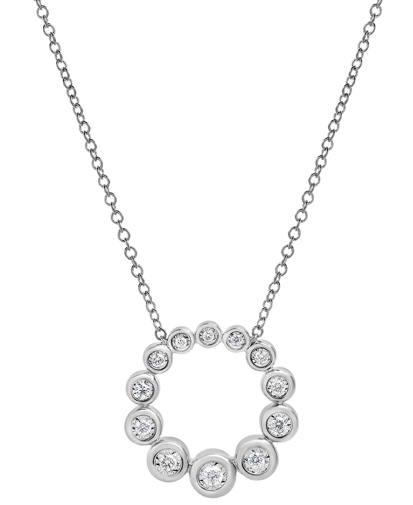 Diamond Graduated Bezel Circle Pendant Necklace (1/5 ct. t.w.) in 14k White Gold, 16" + 2" extender