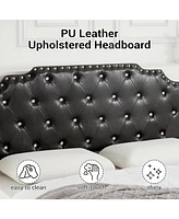 gaomon with Linen Uphokltered Headboard, Metal Support, No Box Spring Needed, Noise Free, Under Bed Storage, Easy Assembly