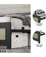 gaomon King Size Bed Frame with Headboard, Industrial Platform Bed Frame with Charging Station, No Box Spring Required, Easy to Assemble