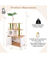 Gymax All-in-One Cat Tree w/ Litter Box Enclosure Cat Tower Scratching Posts Ladder