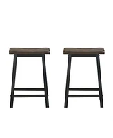 Gymax Set of 2 Bar Stools 24''H Saddle Seat Pub Chair Home Kitchen Dining Room