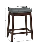Gymax Set of 2 Nailhead Saddle Bar Stools 24'' Counter Stools with Cushion