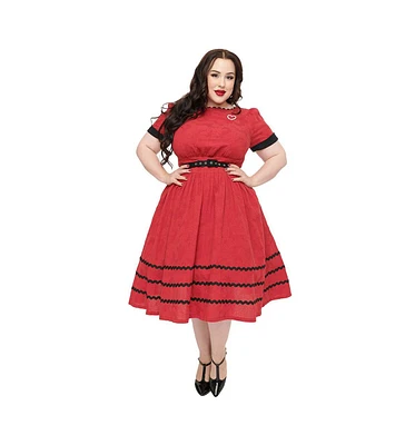 Unique Vintage Plus Size Boatneck Ricrac Swing Dress