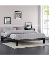 Slickblue Twin Size Asian Style Metal Platform Bed Frame with Wooden Slats for Elegant Support