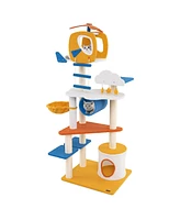 Gymax 70'' Tall Aviation-themed Cat Tree w/ Helicopter Top Perch Platforms Basket Bed