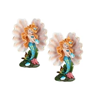 Fc Design "2-pc Set" 6.75"H Blue Tailed Youth Mermaid Girl in Ocean Shell Mergirl Figurine Statue Ornament Home Room Office Decor and Perfect Ideas fo