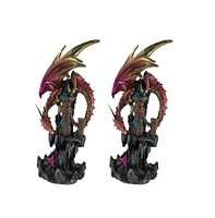 Fc Design "2-pc Set" 8"H Red Dragon on Castle Figurine Statue Ornament Home Room Office Decor and Perfect Ideas for Housewarming, Holidays and Birthda