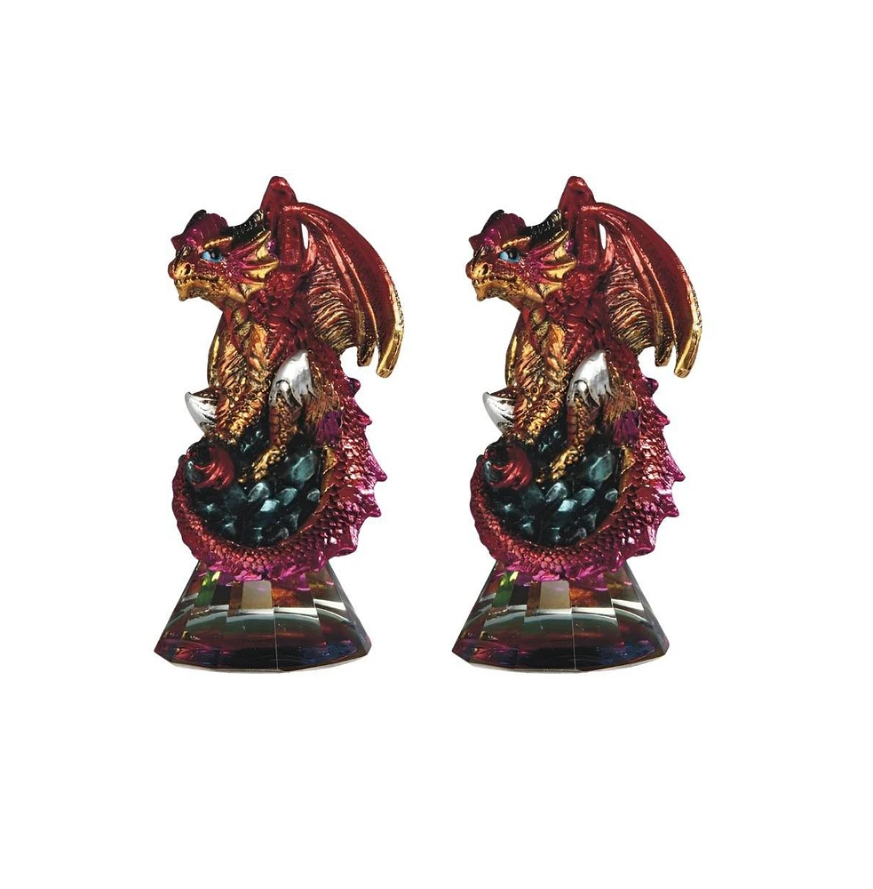 Fc Design "2-pc Set" 4.75"H Red Volcano Dragon Sitting on Grystal Glass Figurine Statue Ornament Home Room Office Decor and Perfect Ideas for Housewar