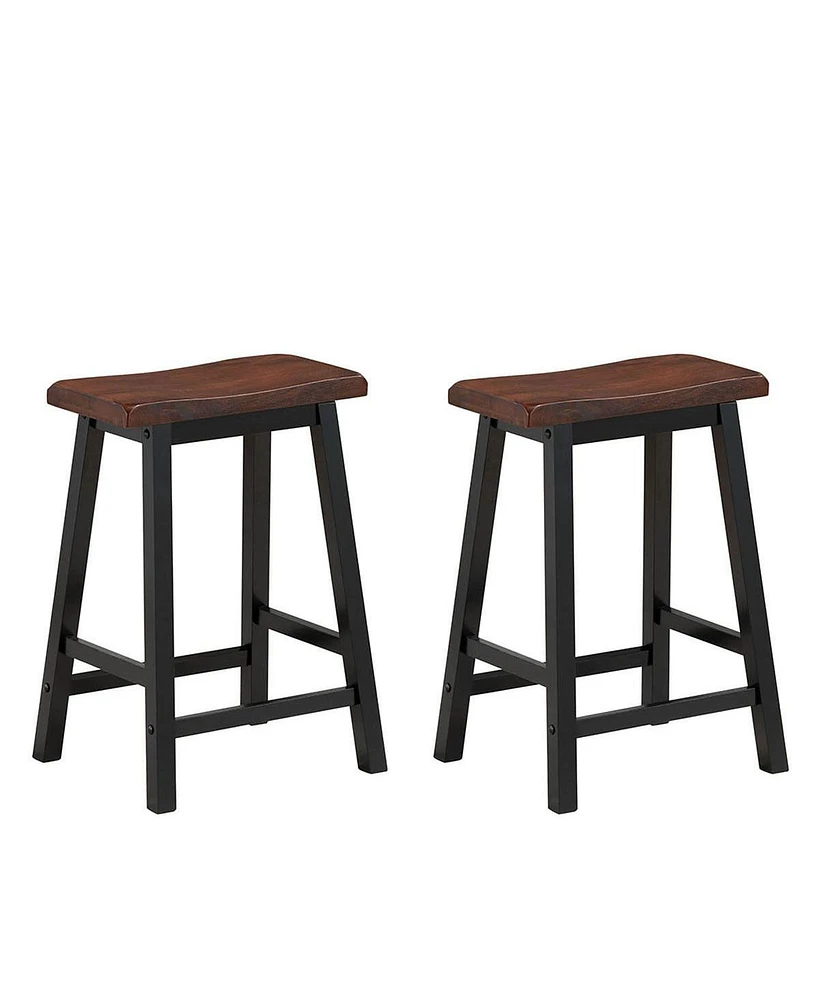Gymax Set of 2 Bar Stools 24''H Saddle Seat Pub Chair Home Kitchen Dining Room Brown