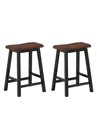 Gymax Set of 2 Bar Stools 24''H Saddle Seat Pub Chair Home Kitchen Dining Room Brown