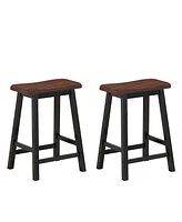 Gymax Set of 2 Bar Stools 24''H Saddle Seat Pub Chair Home Kitchen Dining Room Brown
