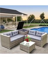 Slickblue 4-Piece Patio Sectional Sofa Set with Storage Box for Outdoor Seating and Relaxation