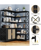 gaomon Corner Bookshelf, 6 Tier Book Shelf with Storage, Farmhouse L Shaped Book-Shelf Cabinet, Modern Industrial Bookcase for Home Office