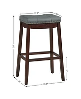 Gymax Set of 2 Nailhead Saddle Bar Stools 29'' Pub Chairs with Rubber Wood Legs
