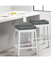 Gymax Set of 2 Nailhead Saddle Bar Stools 24'' Counter Stools White with Cushion