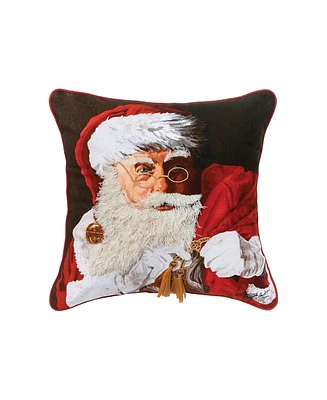 18" x 18" Santa Claus With Toys Printed and Embroidered Christmas Throw Pillow