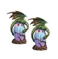 Fc Design "2-pc Set" 10"H Led Green Dragon on Lantern Figurine Statue Ornament Home Room Office Decor and Perfect Ideas for Housewarming, Holidays and