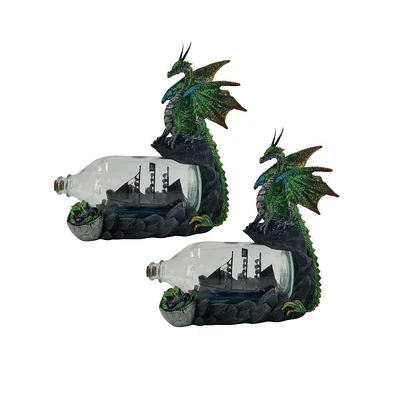 Fc Design "2-pc Set" 8.75"W Green Dragon Guarding a Ship in Bottle Figurine Statue Ornament Home Room Office Decor and Perfect Ideas for Housewarming,