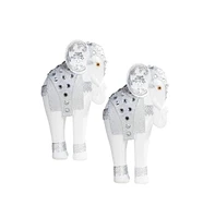 Fc Design "2-pc Set" 9"H Standing Long Legged Elephant with Decorative Gem Statue Slim Elephant in Silver Figurine Statue Figurine Statue Ornament Hom