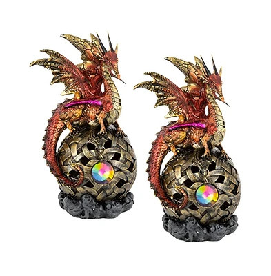 Fc Design "2-pc Set" 8"H Red Dragon On Light Up Led Orb Figurines Figurine Statue Ornament Home Room Office Decor and Perfect Ideas for Housewarming,