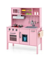 Costway Kids Kitchen Playset Wooden Pretend Play Chef Toy with Microwave & Accessories