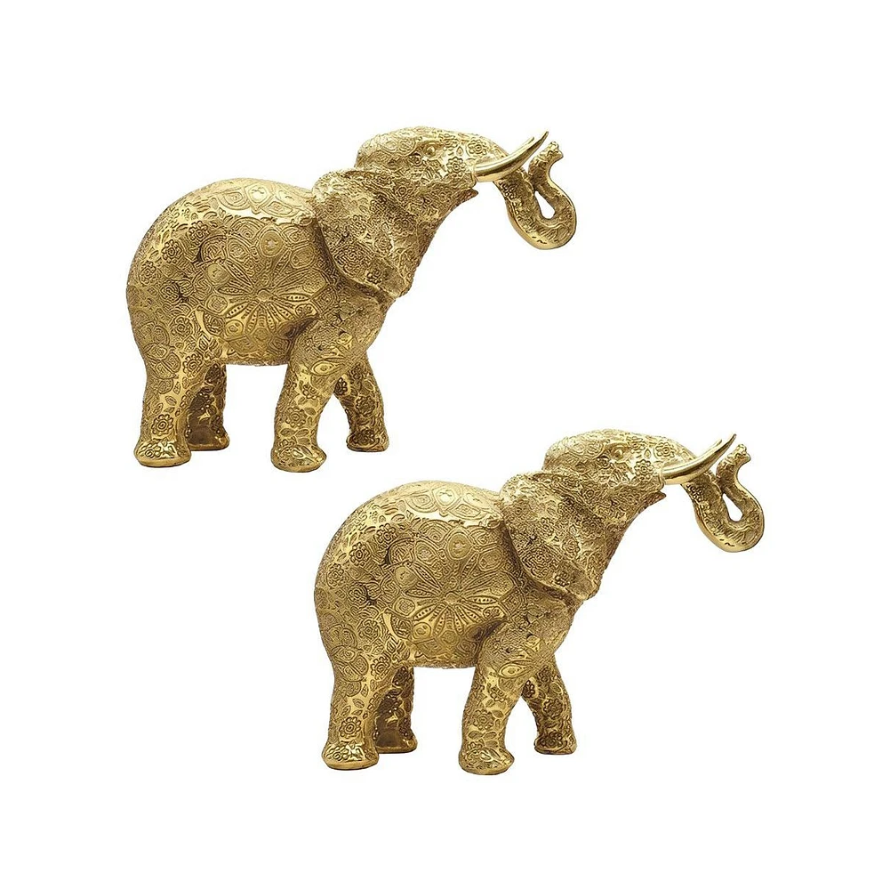 Fc Design "2-pc Set" 5.25"W Gold Thai Elephant Figurine Statue Ornament Home Room Office Decor and Perfect Ideas for Housewarming, Holidays and Birthd