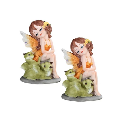 Fc Design "2-pc Set" 4.75"H Orange Fairy with Two Cute Dragons Figurine Statue Ornament Home Room Office Decor and Perfect Ideas for Housewarming, Hol