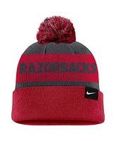 Nike Men's Charcoal/Cardinal Arkansas Razorbacks Peak Stripe Cuffed Knit Hat with Pom