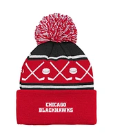 Outerstuff Baby Boys and Girls Red Chicago Blackhawks Face-Off Cuffed Knit Hat with Pom