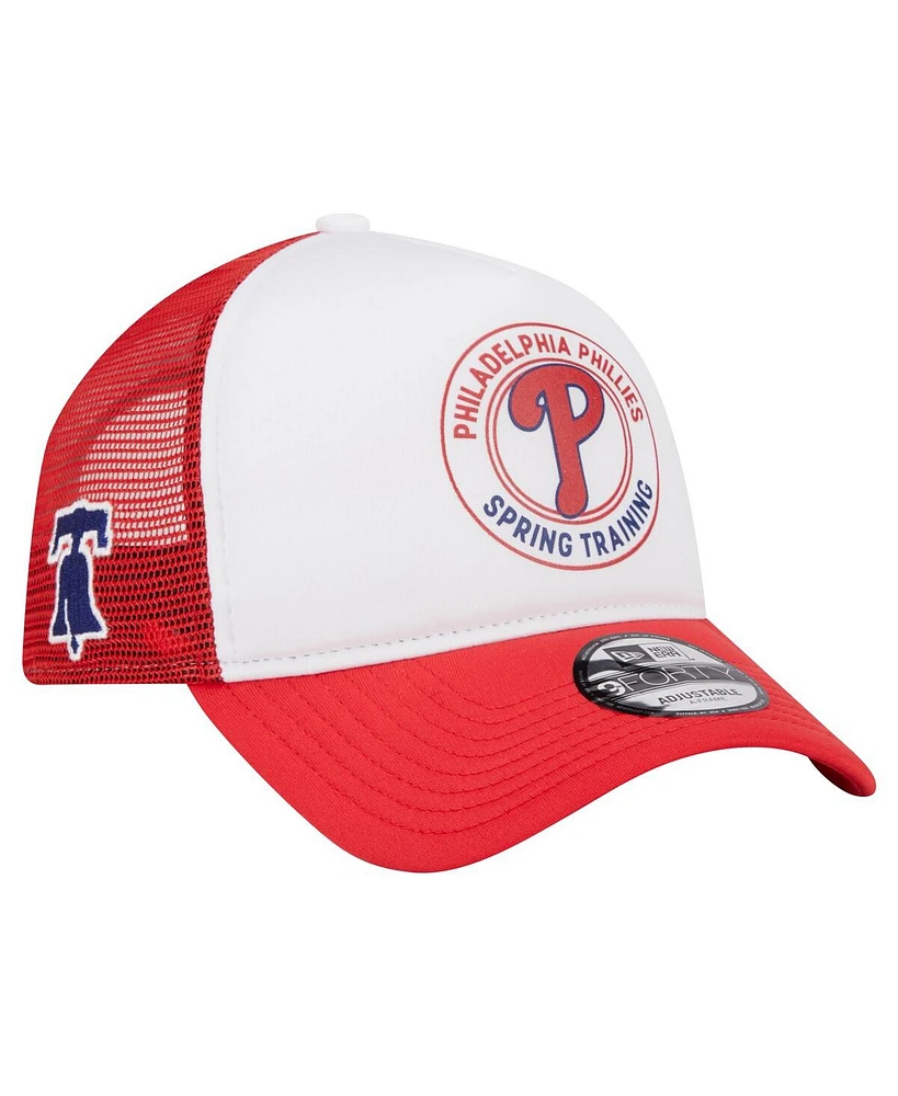 New Era Men's White/Red Philadelphia Phillies Spring Training Circle Foam A-Frame 9FORTY Trucker Adjustable Hat