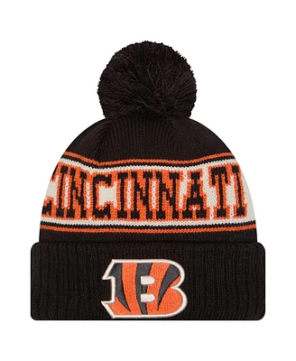 New Era Men's Black Cincinnati Bengals Retro Cuffed Knit Hat with Pom