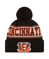 New Era Men's Black Cincinnati Bengals Retro Cuffed Knit Hat with Pom