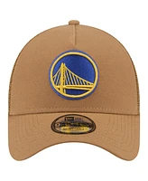 New Era Men's Tan Golden State Warriors 9FORTY A-Frame Trucker Adjustable Hat