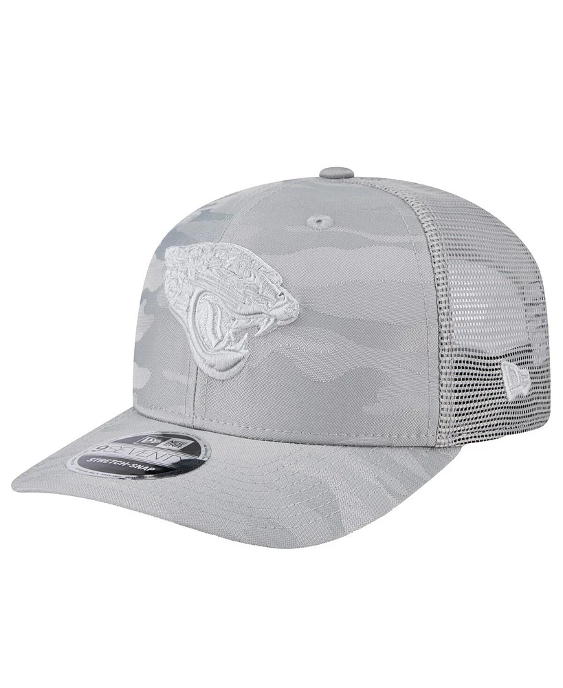 New Era Men's Gray Jacksonville Jaguars Adventure Camo Trucker 9SEVENTY Stretch-Snap Adjustable Hat