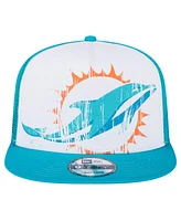 New Era Big Boys and Girls White/Aqua Miami Dolphins Distressed 9FIFTY A-Frame Snapback Hat