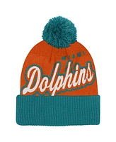 Outerstuff Big Boys and Girls Orange/Aqua Miami Dolphins Pro-Sport Jacquard Cuffed Knit Hat with Pom