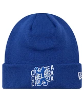 New Era Men's Blue Chelsea Wordmark Overlay Cuffed Knit Hat