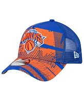 New Era Men's Blue/Orange New York Knicks Tip Off A-Frame Trucker 9FORTY Adjustable Hat