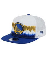 New Era Men's White/Royal Golden State Warriors Dip-Dye 9FIFTY A-Frame Trucker Snapback Hat