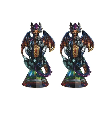 Fc Design 2-pc Set" 4.75"H Purple Dragon with Golden Tip Wings Sitting on Faux Crystal Glass Figurine Statue Ornament Home Room Office Decor and Perfe